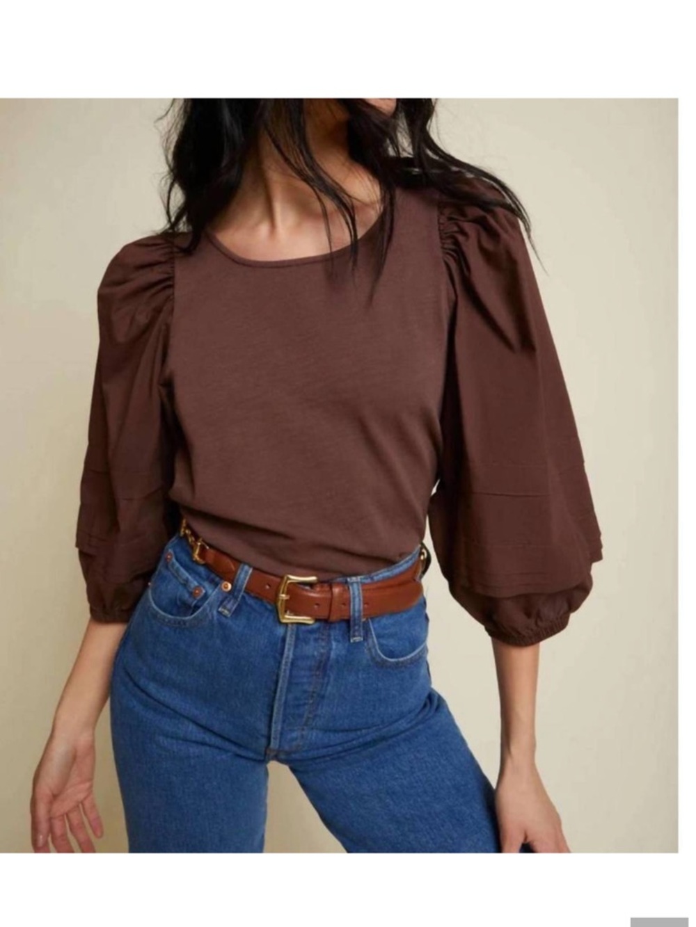 NWOT Nation LTD Gracie Pintuck Top Tee Pinot Niot Brown